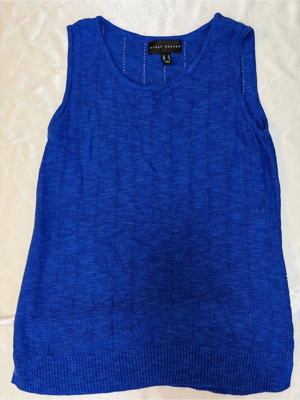 Susan Graver Pointelle Knit Sleeveless Sweater Tank Top Small Cotton Blend - Picture 2 of 11
